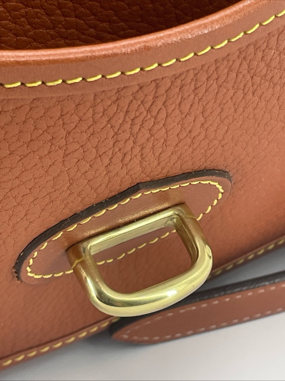 Vtg Dooney & Bourke Tan Leather Crossbody Pocket  Equestrian Bag Model R125 - Picture 13 of 16